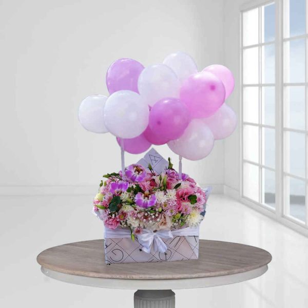 Pink Flower Box with Balloons Model Nazanin