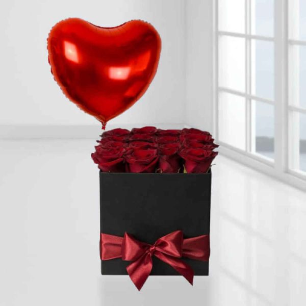 Red Flower Box with Balloon Model Luxe