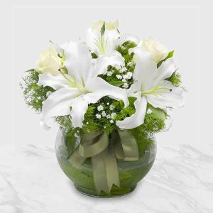White Rose & Lily Flower Vase