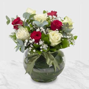 White and Red Rose Flower Vase