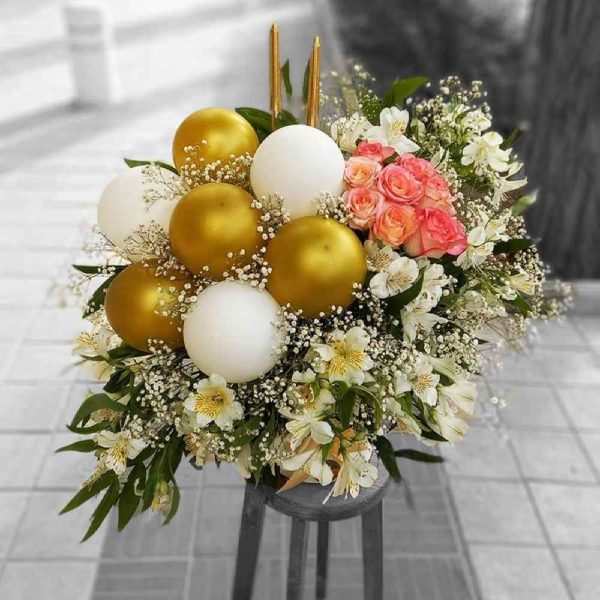 Flower Box with Balloons Model Golden