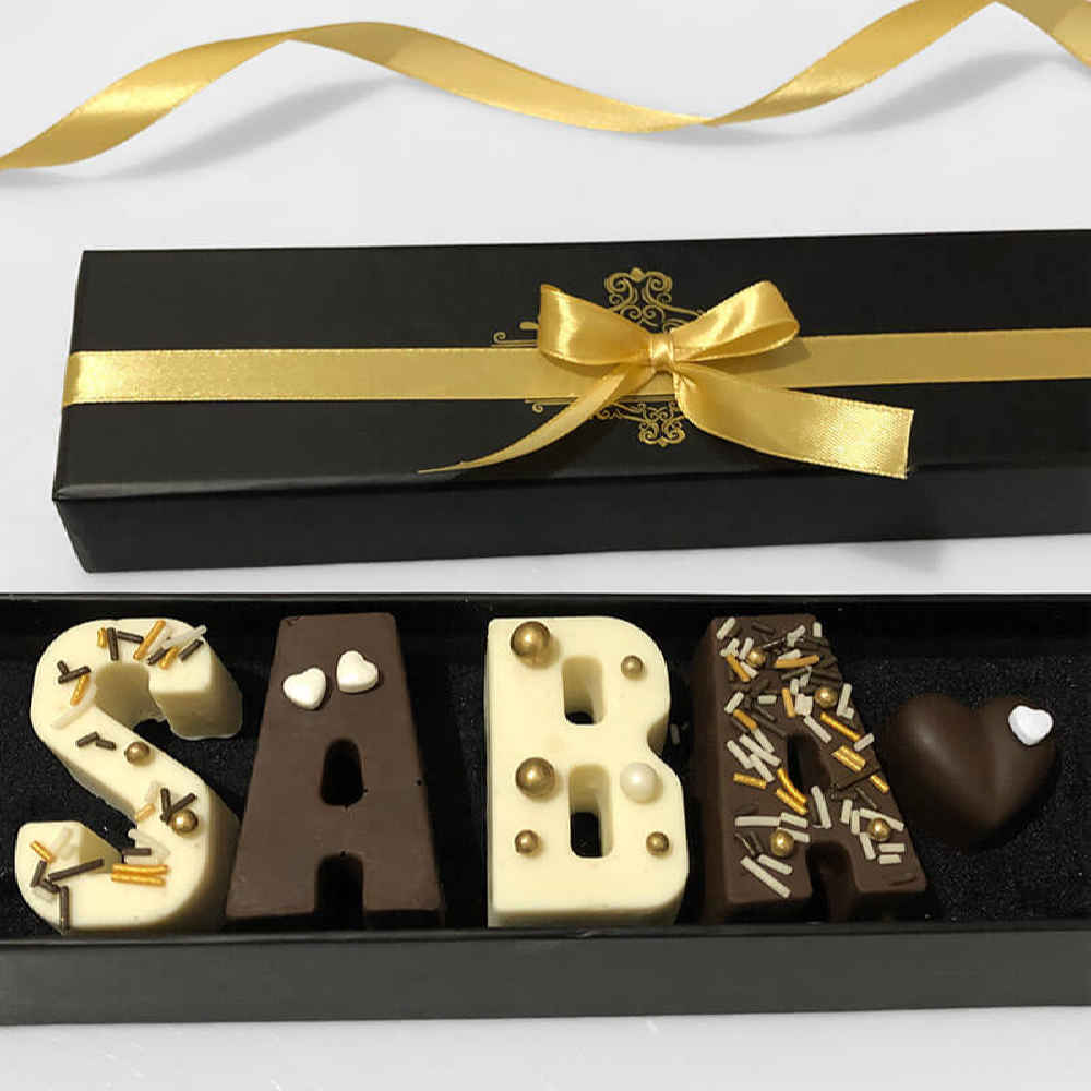 Customized Name Chocolate Box Golden Ribbon