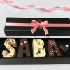 Customized Name Chocolate Letter Box with Pink Ribbon