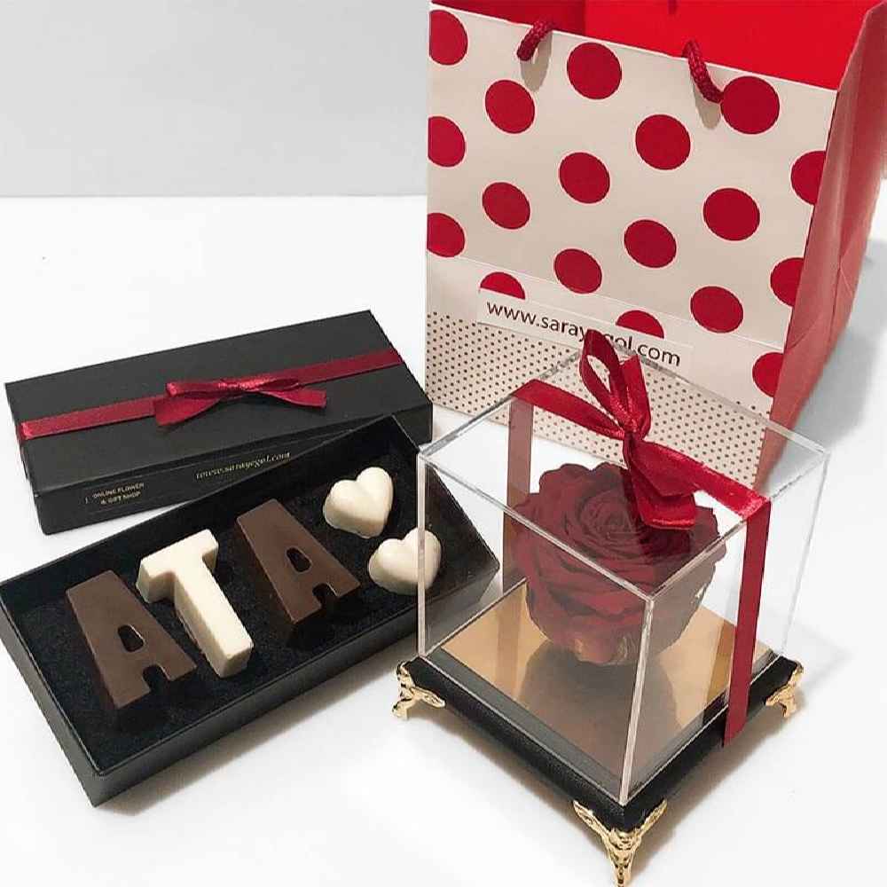 Personalized Name Chocolate & Eternal Rose Package