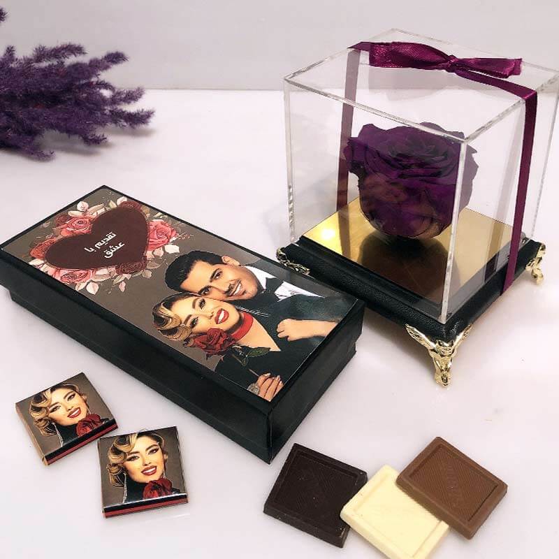 Purple Eternal Rose & Personalized Chocolate Box