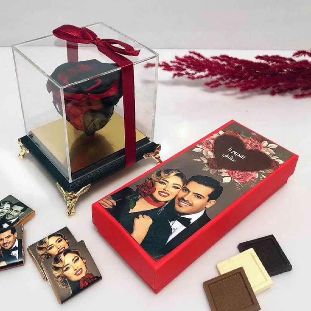 Red & Black Eternal Rose & Personalized Chocolate Box