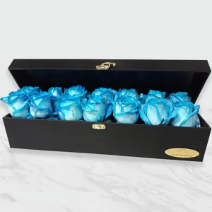 Blue Dutch Rose Gift Box – 14-Stem Elegant Leather Arrangement, Perfect for Birthday Gifting