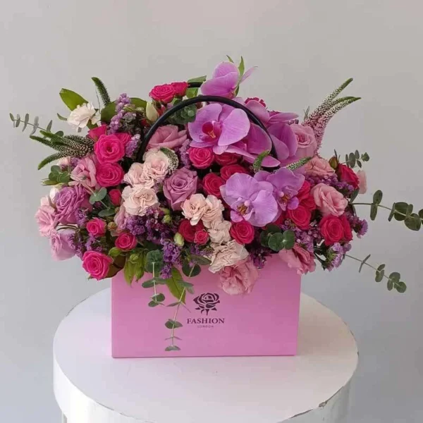 Orchid & Miniature Rose Flower Bag – Pink Box, Perfect Gift for Girls’ Day