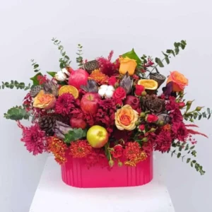 Premium Flower Box Featuring Roses, Chrysanthemums, and Carnations, Perfect for Refined Celebrations