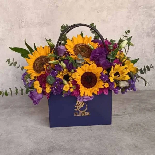 Main image of Sunflower Flower Bag – Birthday Gift for Boys, Special Occasion, Blue-Navy Box