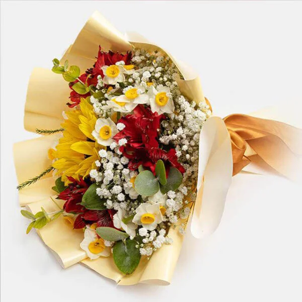 Main image of Bright & Cheerful Floral Bouquet – Alstroemeria, Daffodils & Sunflower