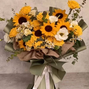 Sunflower & Rose Standing Bouquet | Bright & Elegant Floral Gift